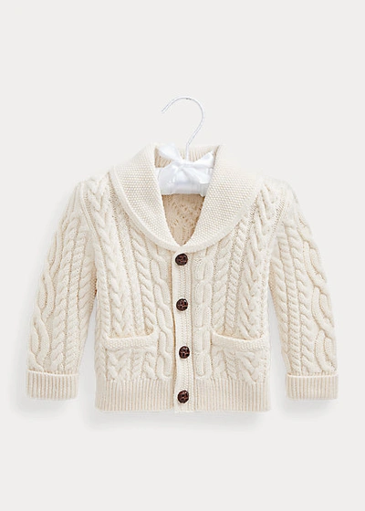 Shop Ralph Lauren Aran-knit Cotton-wool Cardigan In Cream