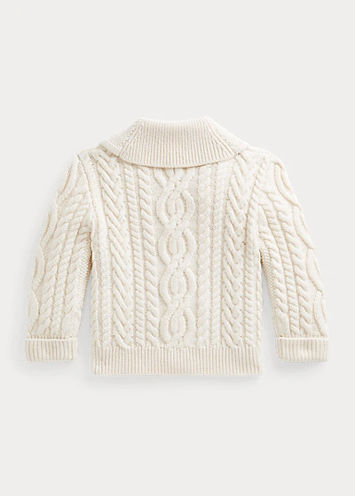 Shop Ralph Lauren Aran-knit Cotton-wool Cardigan In Cream