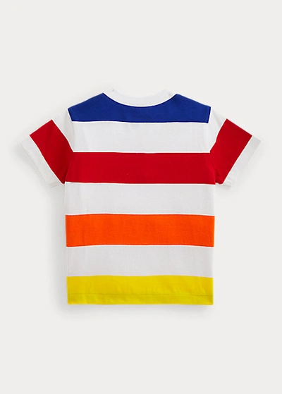 Shop Ralph Lauren Logo Striped Cotton Jersey Tee In Rainbow Stripe/white