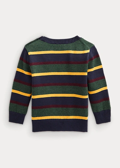 Shop Ralph Lauren Striped Cotton Letterman Sweater In Navy Multi Stripe