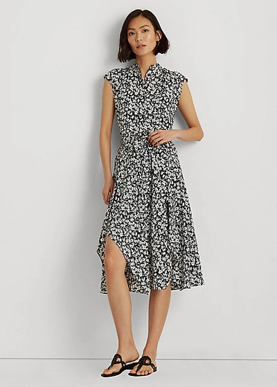 Shop Lauren Ralph Lauren Floral Crepe Sleeveless Dress In Polo Black/white