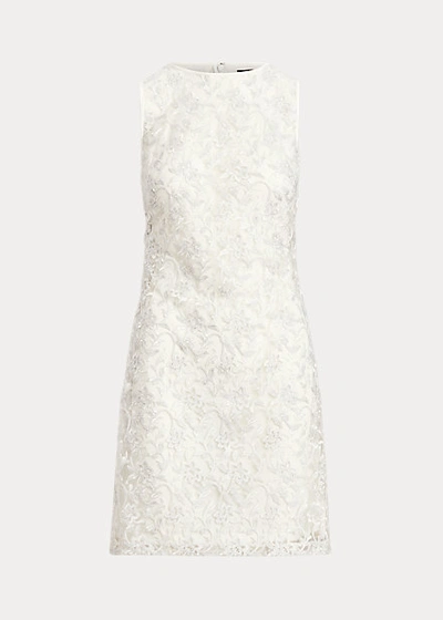 Shop Lauren Ralph Lauren Embroidered Sleeveless Dress In Lauren White/silver