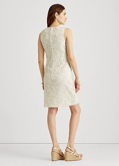 Shop Lauren Ralph Lauren Embroidered Sleeveless Dress In Lauren White/silver