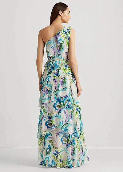 Shop Lauren Ralph Lauren Paisley Ruffle-trim Georgette Gown In Cream/blue/multi