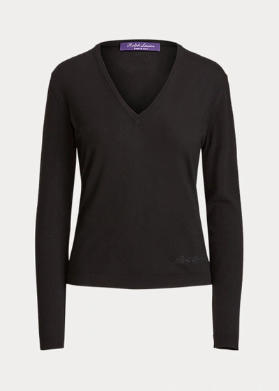 Shop Ralph Lauren Wool Long-sleeve V-neck Sweater In Lux Cream
