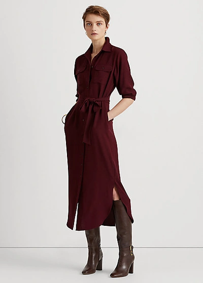 Shop Lauren Ralph Lauren Double-faced Georgette Shirtdress In Pinot Noir