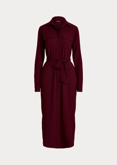 Shop Lauren Ralph Lauren Double-faced Georgette Shirtdress In Pinot Noir