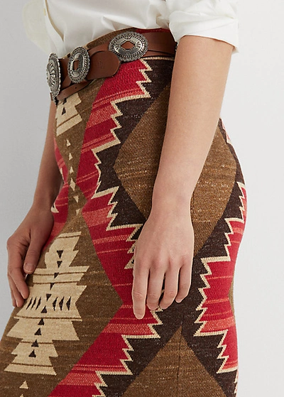 Shop Lauren Petite Southwestern-print Cotton-linen Skirt In Multi