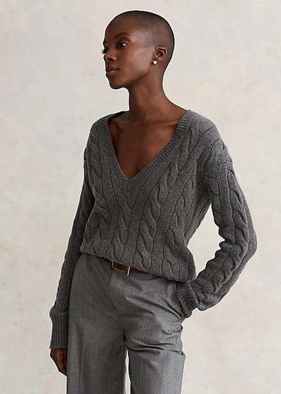 Shop Ralph Lauren Cable-knit Wool-cashmere Sweater In Antique Heather
