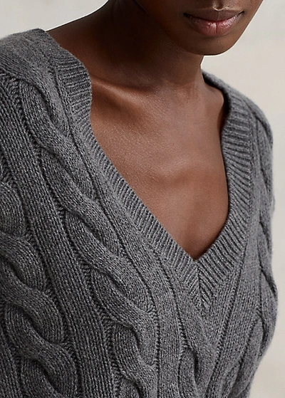 Shop Ralph Lauren Cable-knit Wool-cashmere Sweater In Antique Heather
