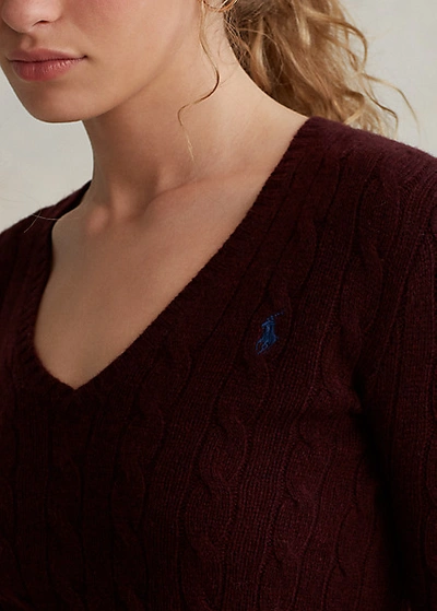Shop Ralph Lauren Cable V-neck Sweater In Aged Wine Melange
