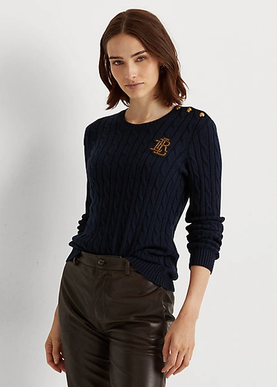 Lauren Ralph Lauren Button-trim Cable-knit Sweater In Mascarpone Cream |  ModeSens