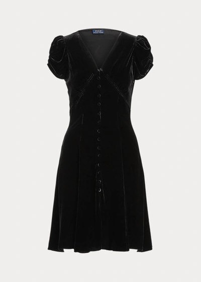 Ralph Lauren Silk-blend-velvet Puff-sleeve Dress In Polo Black 