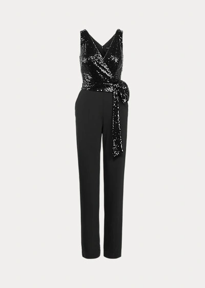 Shop Lauren Ralph Lauren Sequined Crepe Jumpsuit In Black