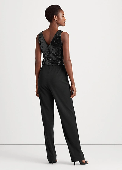 Shop Lauren Ralph Lauren Sequined Crepe Jumpsuit In Black