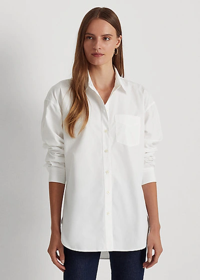 Shop Lauren Ralph Lauren Cotton Broadcloth Shirt In White