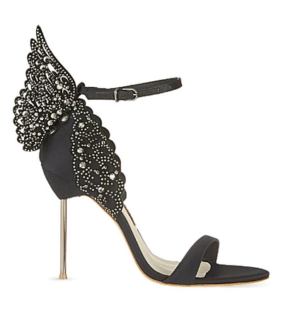 Shop Sophia Webster Evangeline Winged Satin Heeled Sandals In Black