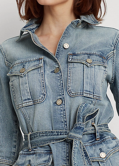 Shop Lauren Ralph Lauren Belted Denim Blazer In Mojave Blue Wash