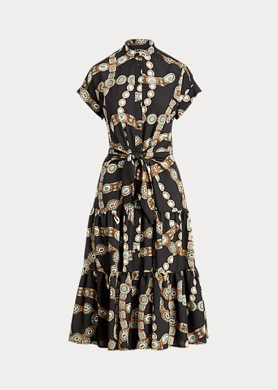 Shop Lauren Ralph Lauren Belt-print Crepe Shirtdress In Polo Black Multi