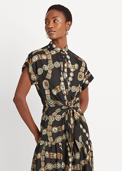 Shop Lauren Ralph Lauren Belt-print Crepe Shirtdress In Polo Black Multi