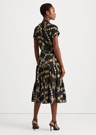 Shop Lauren Ralph Lauren Belt-print Crepe Shirtdress In Polo Black Multi