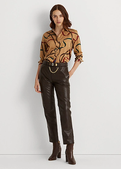 Lauren Ralph Lauren Belting-print Cotton Sateen Shirt In Classic Camel  Multi | ModeSens