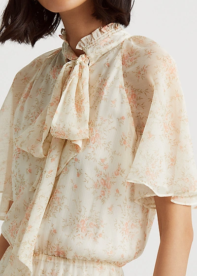Shop Lauren Ralph Lauren Floral Georgette Dress In Cream/multi