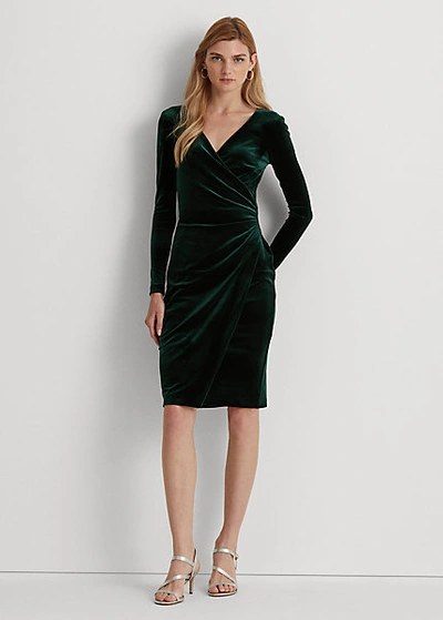 Lauren Ralph Lauren Velvet Surplice Dress In Deep Pine | ModeSens