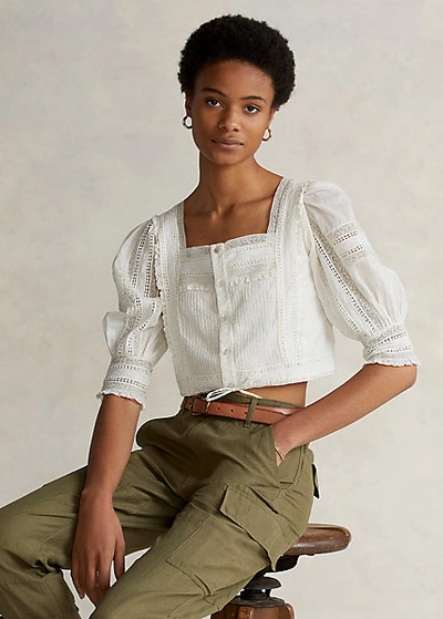 Ralph Lauren Lace-trim Cotton Blouse In Antique White | ModeSens