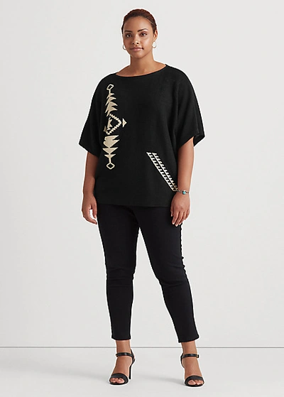 Shop Lauren Woman Print Dolman-sleeve Sweater In Polo Black