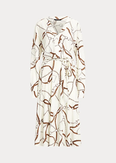 Shop Lauren Ralph Lauren Print Jersey Fit-and-flare Dress In Pale Cream Multi