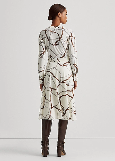 Shop Lauren Ralph Lauren Print Jersey Fit-and-flare Dress In Pale Cream Multi