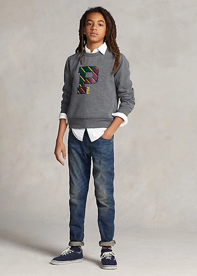 Shop Polo Ralph Lauren Letterman Fleece Sweatshirt In Medium Flannel Heather