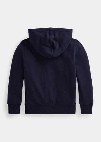 Shop Polo Ralph Lauren Letterman Fleece Full-zip Hoodie In Hunter Navy