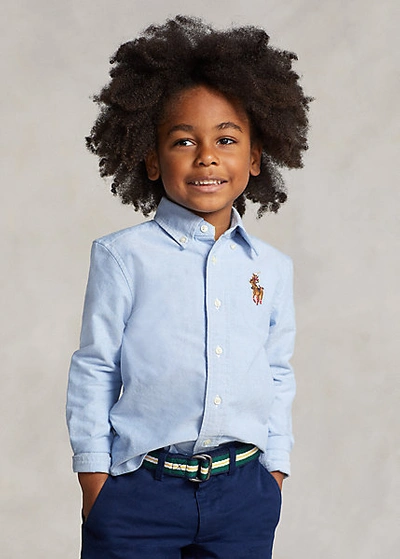 Polo Ralph Lauren Kids' Polo Bear & Big Pony Cotton Oxford Shirt In Bsr  Blue | ModeSens