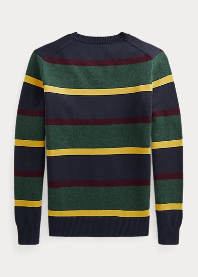 Shop Polo Ralph Lauren Striped Cotton Letterman Sweater In Navy Multi Stripe