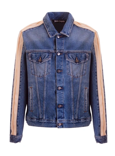 Shop Palm Angels Stripe-detail Denim Jacket In Blu
