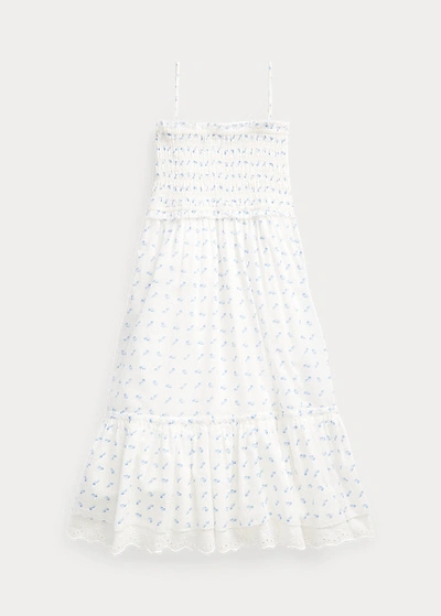 Shop Polo Ralph Lauren Floral Smocked Cotton Dress In Blue Daisy Floral