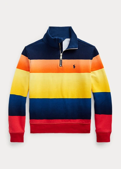 Shop Polo Ralph Lauren Striped Fleece Quarter-zip Pullover In Active Royal Multi