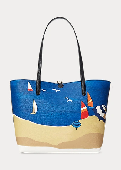 Shop Lauren Ralph Lauren Faux-leather Beach-print Reversible Tote In Umbrella Beachscene