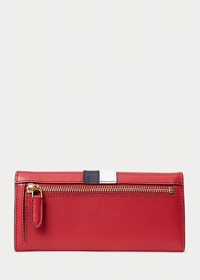 Shop Lauren Ralph Lauren Pebbled Leather Continental Wallet In Red/white/navy