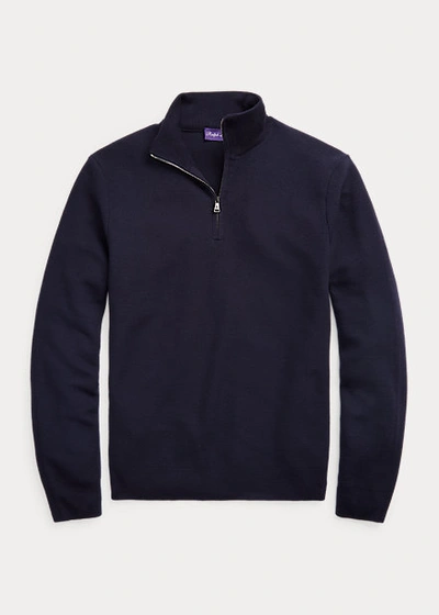 Shop Ralph Lauren Wool Piqué Quarter-zip Sweater In Classic Chairman Navy
