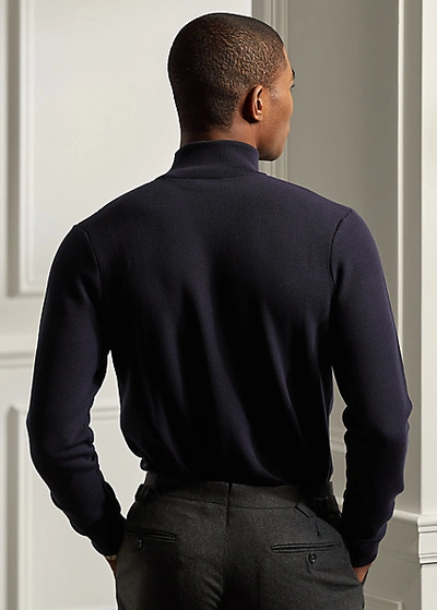 Shop Ralph Lauren Wool Piqué Quarter-zip Sweater In Classic Chairman Navy