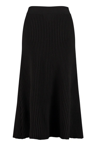 Shop Bottega Veneta Ribbed Knitted Skirt In Black