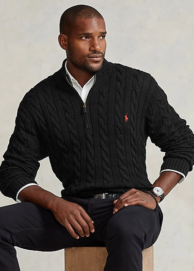 Cable-knit Cotton Quarter-zip Sweater In Polo Black