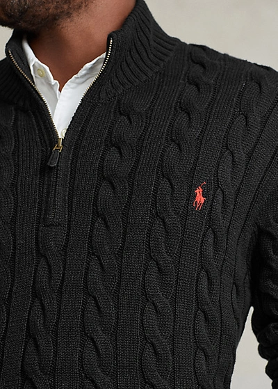 Shop Polo Ralph Lauren Cable-knit Cotton Quarter-zip Sweater In Polo Black