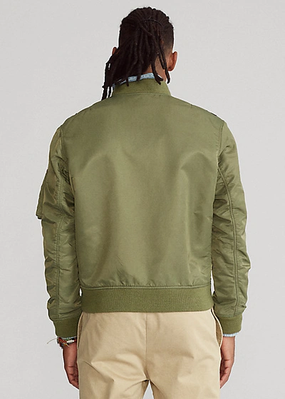 Shop Ralph Lauren Twill Bomber Jacket In Olive/coastal Orange