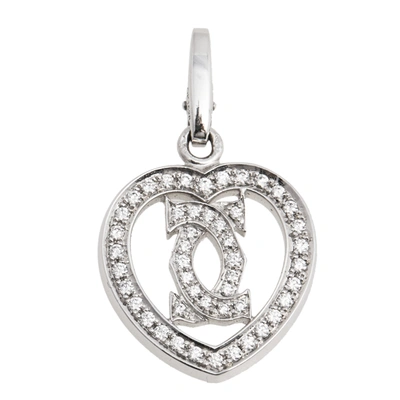 Pre-owned Cartier Cc Diamond Heart 18k White Gold Charm Pendant