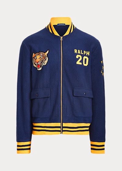 Shop Ralph Lauren Polo Tiger Fleece Bomber Jacket In Cruise Navy