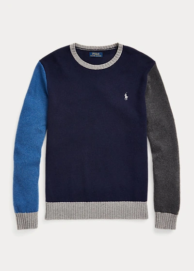 Shop Ralph Lauren Color-blocked Wool-cashmere Sweater In Hunter Navy Multi